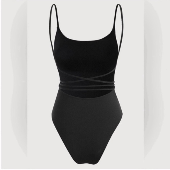 BERLOOK Backless Tie One-Piece Swimsuit Black Sz M - Picture 10 of 12